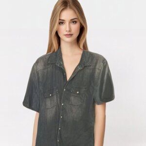 Express Western Denim pearl snap buttons short sleeve shirt Sz L